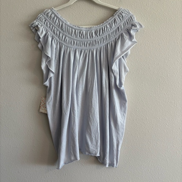 NWT Free People Coconut Top Smocked Ruffle Tee Blue Women's Medium - Picture 5 of 7